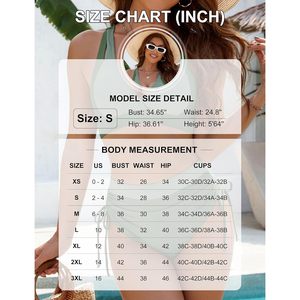 Conjunto de bikini de cintura alta para mujer, dos piezas, con cordón, control de abdomen, cuello en V profundo, ribete en contraste, traje de baño - Product Image 6