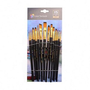 Professional 15pcs <b>Round</b> Flat Filbert Watercolor Paintbrush Set Nylon Hair Painting <b>Brush</b> with Wood Handle for Artists - Product Image 3