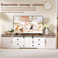 Meuble TV blanc de style farmhouse de 98 pouces avec design convertible 3-en-1 et portes coulissantes de type grange pour téléviseur de 100 pouces