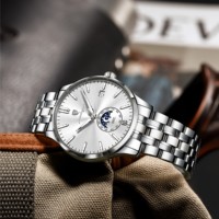 Montre homme Poedagar 854, montre de luxe en acier inoxydable, phase lunaire, montre-bracelet, calendrier, étanche, montre de business pour homme