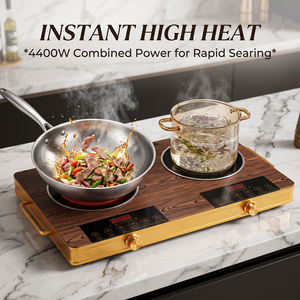 <span class=keywords><strong>Cocina</strong></span> Portátil Elegante para Catering, con Doble Placa <span class=keywords><strong>de</strong></span> Cerámica, Acabado en Madera <span class=keywords><strong>y</strong></span> Dorado, Ideal para Hotpot - Product Image 3