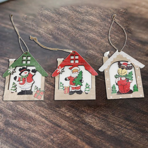 Maison de Noël créative en bois à monter soi-même, décorations transfrontalières en stock, artisanat en bois, maison du Père Noël colorée - Product Image 1