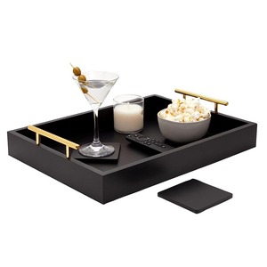 Đen phục vụ Khay cho Bàn cà phê, 16x12 với đế lót ly, trang trí hoán đổi cho nhau Vàng andsilver xử lý - Product Image 2