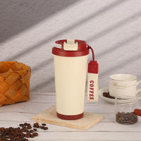 Taza de Café Aislada de Acero Inoxidable 304 de 500 ml, Vaso de Viaje con Tapa 2 en 1 y Cordón Antiderrames para Bebidas Frías y Calientes, Logotipo Personalizado