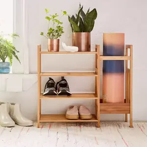 Prateleira de sapato para sala de estar, organizador moderno personalizado de bambu ecológico, porta-sapatos para entrada