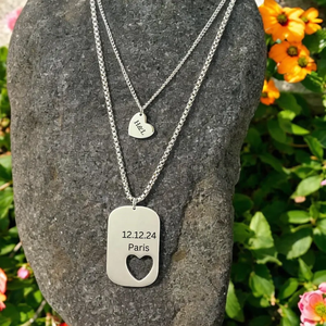 Set Collana con Ciondolo a Cuore Inciso Personalizzato in Acciaio Inossidabile, Targhette per Cani, Gioielli Personalizzabili per Coppie, Regalo di San Valentino - Product Image 2
