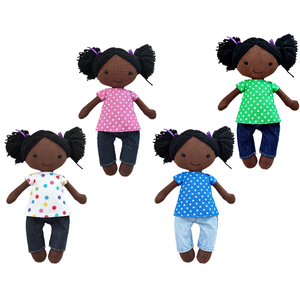 دمية قماشية سوداء لطيفة بطول 35 سم للفتيات، لعبة صغيرة قابلة للتخصيص مع ملابس منقطة، دمية أطفال ناعمة محشوة 100% بقطن البولي بروبيلين - Product Image 1