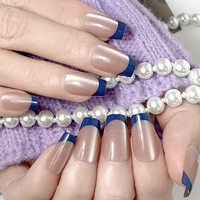 Boîte en plastique violette ABS, ongles artificiels courts de forme ballerine, ronds et carrés, avec motifs papillon
