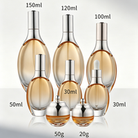 Ensemble d'emballages cosmétiques en verre ovale pour soins de la peau, pots et flacons avec pompe/pipette pour sérum/lotion