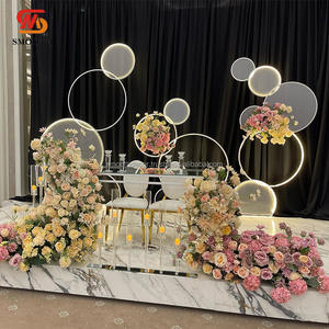 Soporte de exhibición de forma cuadrada de arco de ventana francesa de Metal brillante suave diseño de espejo de fondo de boda de acero inoxidable dorado - Product Image 5