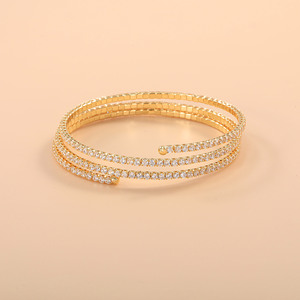 European American Fashion Jewelry 3 Row Zircon <b>Copper</b> Alloy Bracelet Claw Setting Full Diamond Open <b>Bangle</b> Party Jewelry - Product Image 3