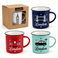 Tasses à café personnalisées en céramique avec des éléments emblématiques de Londres, Royaume-Uni : Big Ben, Tower Bridge, logo de la voiture noire