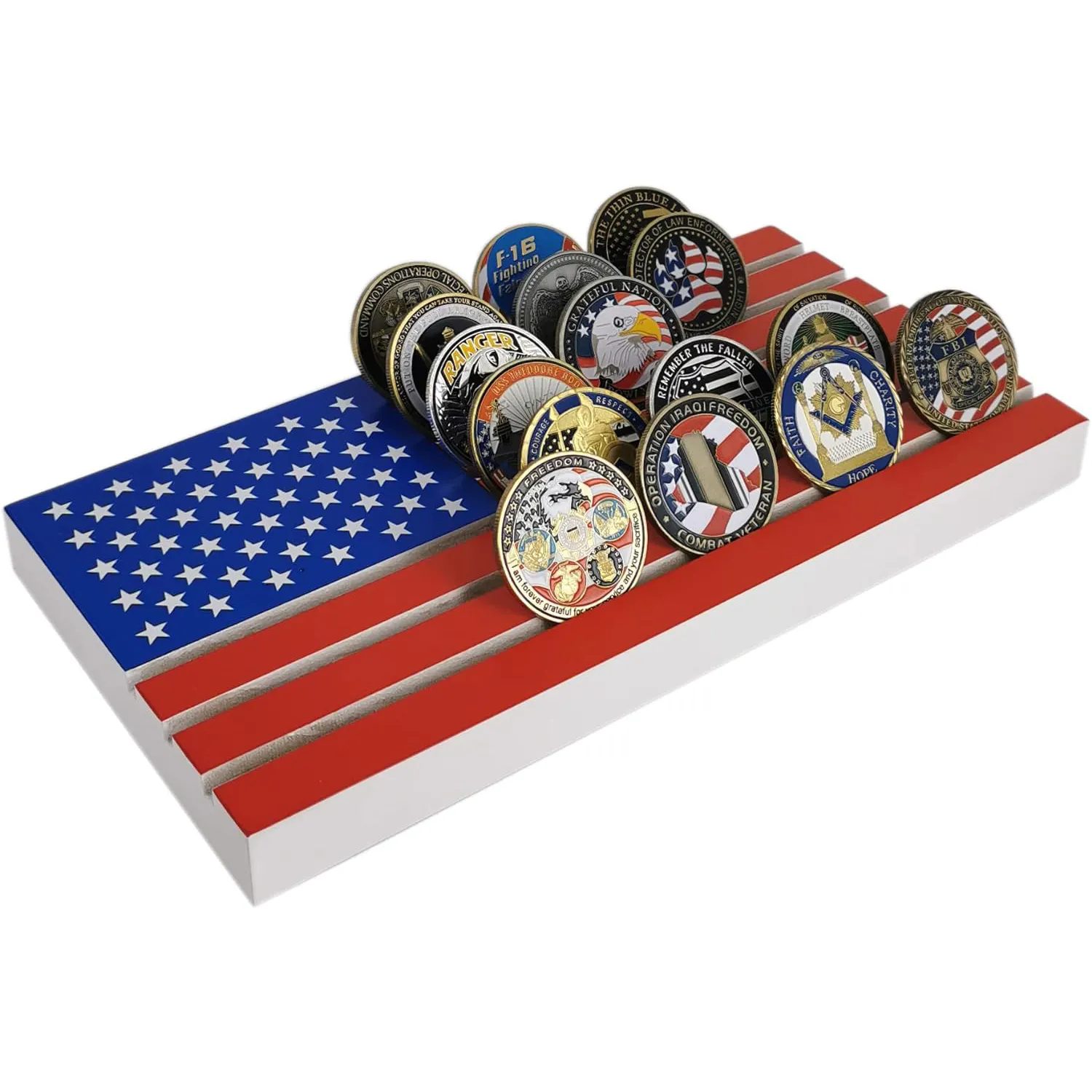 6 Reihen Acryl Challenge Coin Display Block Militär polizei Sammler medaillen stehen American Flag Coin Holder