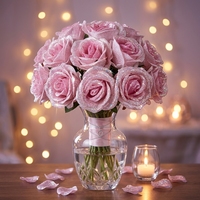 Rose artificielle exclusive scintillante faite à la main, en poudre d'or et cristal, fleurs bleues Enchantress, fleurs rouges artificielles, Saint-Valentin