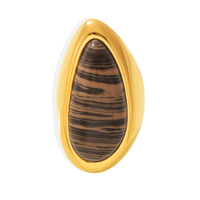 Approvisionnement d'usine Maillard pierre de grain de bois naturel est en forme de poire bijoux en acier inoxydable plaqué or 18 carats PVD bague pour femme