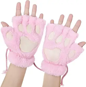 Tabletex Sarung Tangan Cakar Kucing Beruang Mewah Wanita Sarung Tangan Tanpa Jari Lembut Musim Dingin