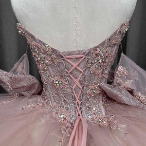 Vestido de Quinceañera Lsmc132 Rosa, Vestido de Tul con Apliques de Flores y Lazo, para Fiesta de 15 o 16 Años, Jancember - Product Image 5