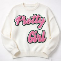 Patch en chenille rose « Pretty Girl », brodé, thermocollant ou à coudre, pour vêtements et décoration DIY, 15 ans