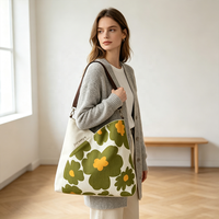 Tas Belanja Sehari-hari Motif Bunga Logo Kustom Kapasitas Besar Bahan Kanvas Katun Tahan Lama Tas Tote Wanita Praktis Tas Jinjing Reusable