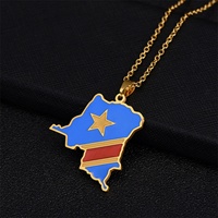Collar con colgante de mapa de la República Democrática del Congo, cadena de eslabones moderna, chapado en oro, esmalte personalizado, acero inoxidable