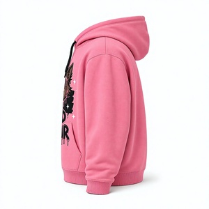 Sweat-shirt rose à capuche unisexe avec imprimé loup de dessin animé, design effet gouttelettes, poche avant, décontracté, pour l'automne, coupe classique - Product Image 3