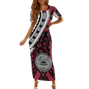 Vestido de duas peças para mulheres sexy OEM personalizado com tatuagem de Polinésia Samoa Puletasi estampado sob demanda vestido com desenho de sublimação