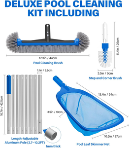 4-in-1 Deluxe <span class=keywords><strong>Pool</strong></span>-Reinigungsset 10 Fuß Verstellbare Stange 13,4'' Feinmaschiges Skimmer-Netz 17,3'' Schwimmbadbürste Zusätzliche Bürsten CN - Product Image 2