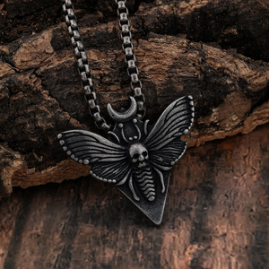 Collar con colgante de mariposa y cráneo de death goric para hombre, de plata antigua, de acero inoxidable, para insectos, punk, conjunto de joyería - Product Image 1