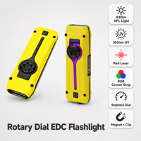 Lampe torche LED rechargeable 840lm XPL, lampe de travail avec laser UV rouge 365nm, gradation progressive RGB, clip magnétique Type-C, lampe EDC