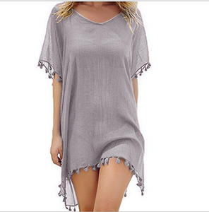 Maillot de bain femme Baggy Tunique Tops Bikini Cover-Ups Dress Swim Summer Beach Bathing T-Shirt Women Cotton Blouse Beachwear - Product Image 6