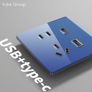 Glass Thin Touch Panel 86 Type Five <b>Hole</b> Household Socket Panel 10A Dual Control Single Pair - Product Image 5