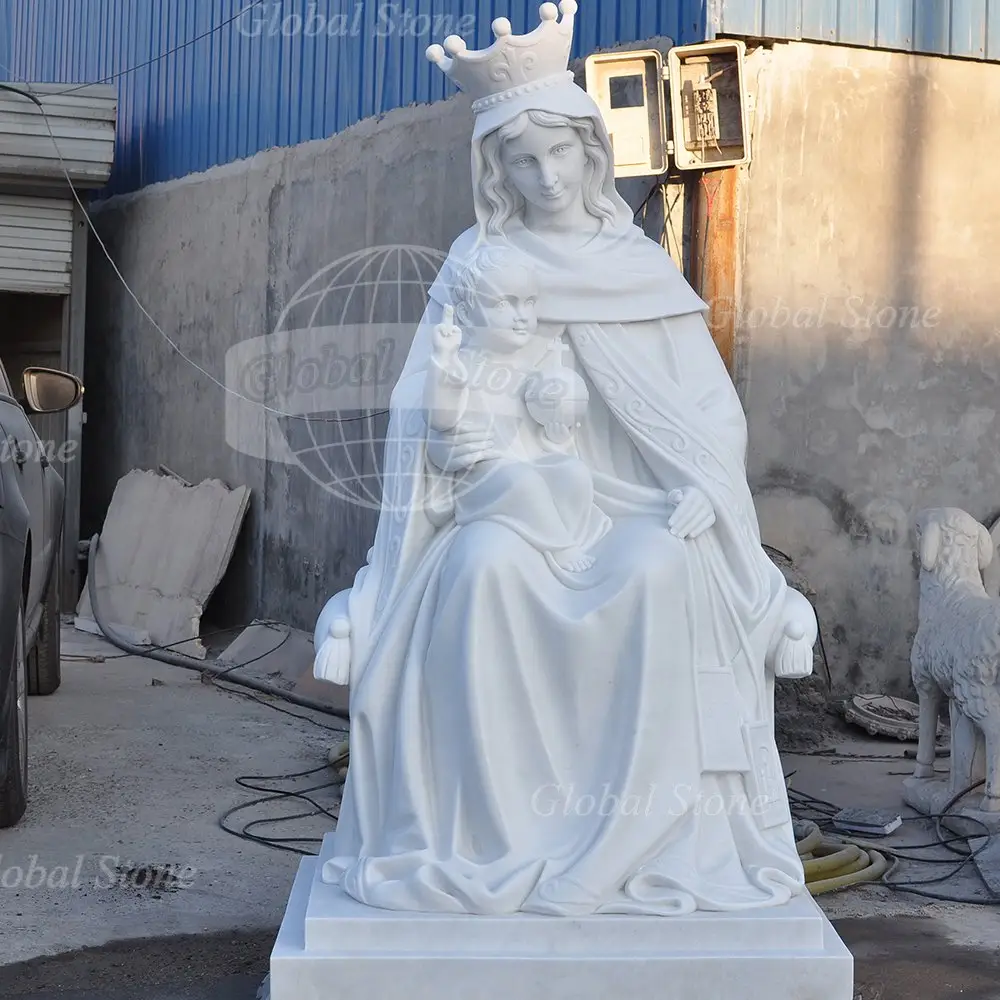 Cuộc sống ưa thích kích thước Virgin Mary và bé Jesus đá cẩm thạch bức tượng điêu khắc cho trang trí sân vườn