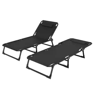 Leisure Lounge Chair Portable Camping Folding Bed Adjustable Beach Metal Installation-free Folding Bed