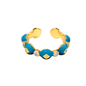 Fashion <b>Rings</b> 316L Stainless Steel PVD Gold Plating Blue Enamel <b>Adjustable</b> Band For Women Jewelry - Product Image 2