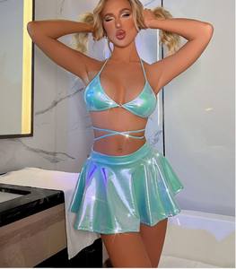 Ensemble <span class=keywords><strong>de</strong></span> 3 pièces en cuir Transparent pour femme, soutien-gorge Sexy à bretelles croisées - Product Image 6