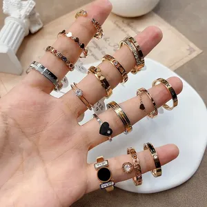 High quality ladies designer brand rings jewelry women 18k gold plated stainless steel luxury mixed lot rings bulk