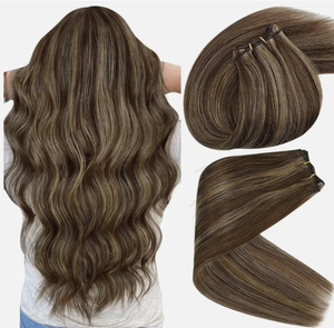 Extensions de cheveux humains bruns longs, lisses, pour une tête entière, trame Remy, taille personnalisable - Product Image 1