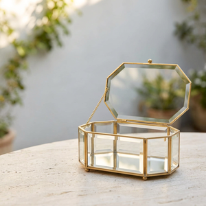 Manufacturers Personalized Size Luxury Beveled Glass Jewelry Storage Box with Brass Metal Frame - Product Image 1