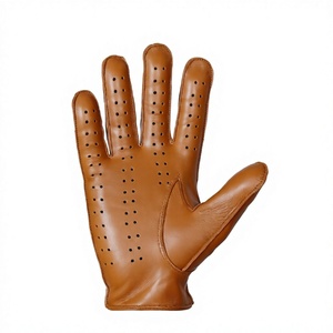 Gants de conduite tactiles en cuir perforé couleur tan, respirants, longueur poignet, style uni, doublure en fourrure écologique pour usage quotidien, quatre paire - Product Image 2