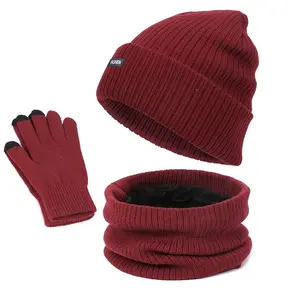 Ensemble de 3 gants d'hiver en tricot torsadé doublé polaire polaire pour hommes et femmes