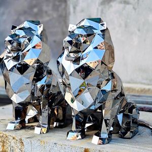 Statue de lion abstraite moderne en acier inoxydable poli, grande taille, couleur personnalisée, garantie de 3 ans pour la décoration de jardin extérieur - Product Image 6