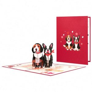 Carte de vœux créative en 3D avec motif d'animaux, chat et chien, avec enveloppe - Product Image 1