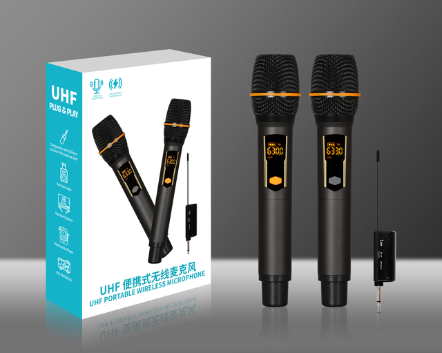 UHF Dual Channel Wireless Handheld Microphones Plug & Play Karaoke Mic System for KTV Meeting Wedding Party Performance