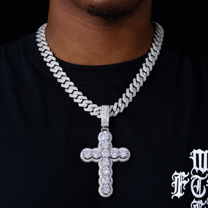Bijoux chrétiens de luxe, chaîne cubaine hip-hop plaquée <span class=keywords><strong>or</strong></span>, pendentif croix halo serti de diamants CZ AAAAA pour hommes et femmes - Product Image 4