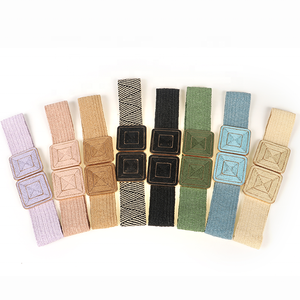 Cinture da donna in paglia PP intrecciata all'ingrosso, cinture elastiche quadrate simmetriche in lega per ragazze, in rattan - Product Image 2