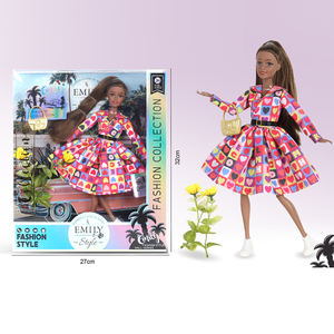 EMILY 11.5-inch 11 ortak giyen ekose etek, beyaz ayakkabı, kahverengi uzun kıvırcık saç bebekler kızlar için siyah en iyi hediye - Product Image 3