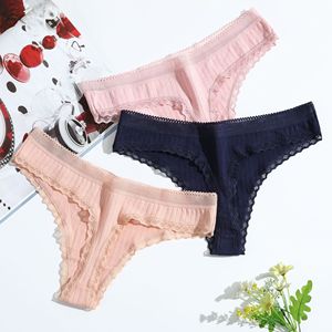 Slip perizoma da donna sexy a vita bassa, tinta unita, senza cuciture, con ricamo in pizzo, traspirante, taglio cheeky, con logo in vita, taglia XL, all'ingrosso, ODM - Product Image 2