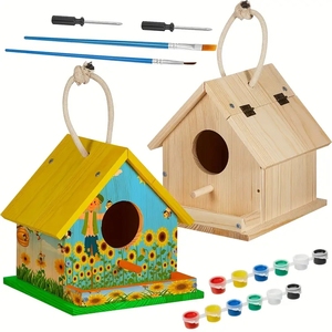 Xây Dựng Và Sơn Birdhouse Chế Biến Gỗ Kit-Tự Làm Sơn Và Lắp Ráp Thiết Lập Với Paintable Bằng Gỗ Birdhouse Thủ Công Mỹ Nghệ - Product Image 3