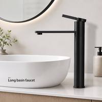 Robinet de lavabo AMAXO anti-traces de doigts noir mat avec cartouche en céramique, idéal pour les hôtels et les salles de bain