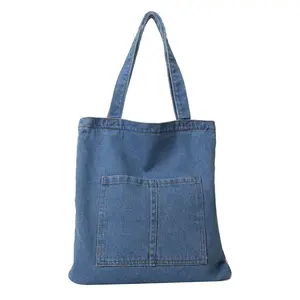 Groothandel Dames Vintage Multi Pockets Denim Draagtas Jonge Meisjes Preppy Stijl Jean Shopper Draagtas Schouder Handtas